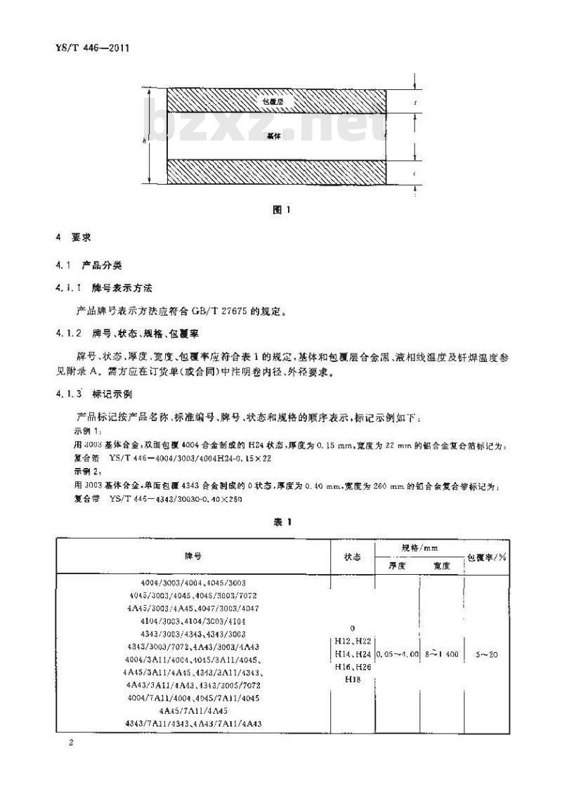 YS/T 446-2011 钎焊式热交换器用铝合金复合箔、带材