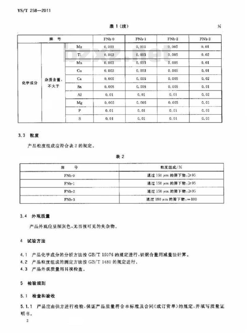 YS/T 258-2011 冶金用铌粉