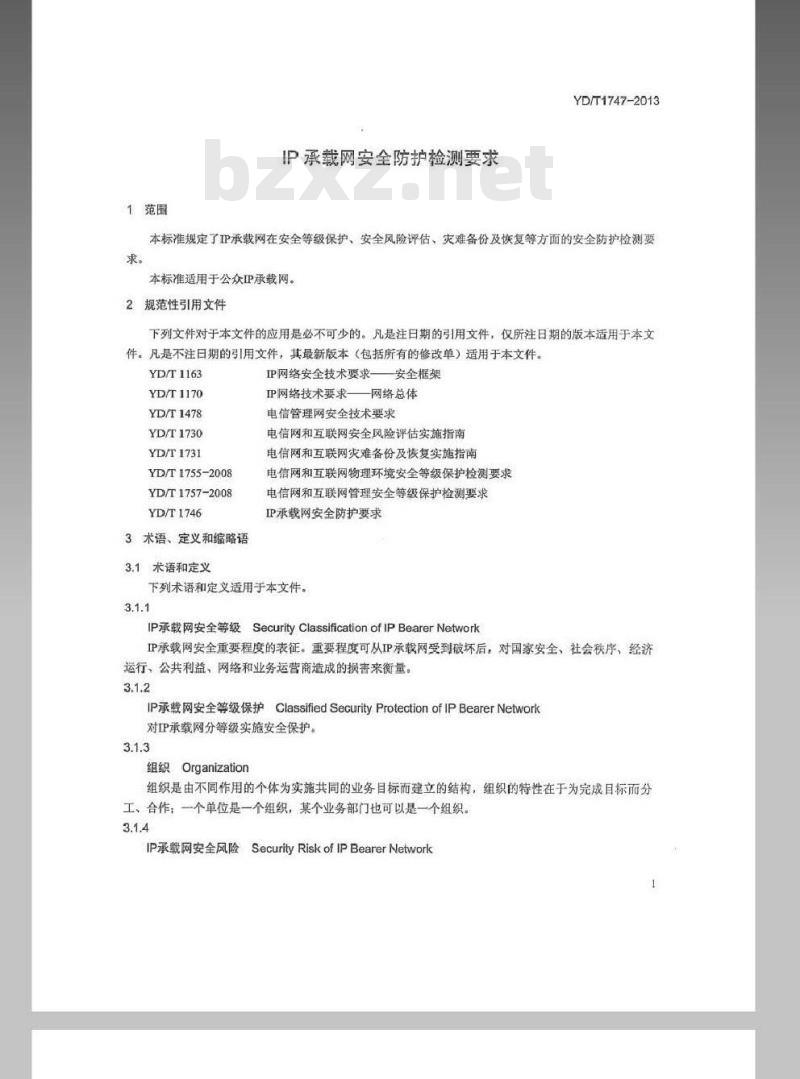 YD/T 1747-2013 IP承载网安全防护检测要求