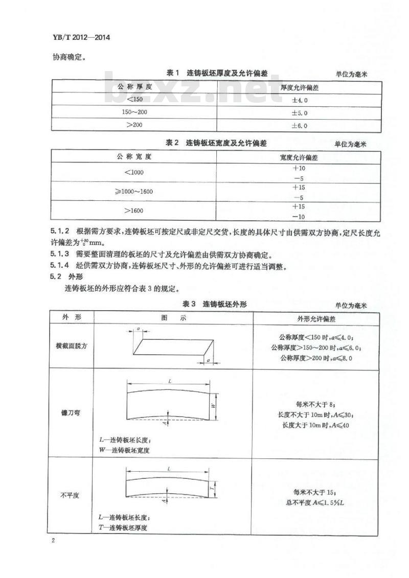 YB/T 2012-2014 连续铸钢板坯