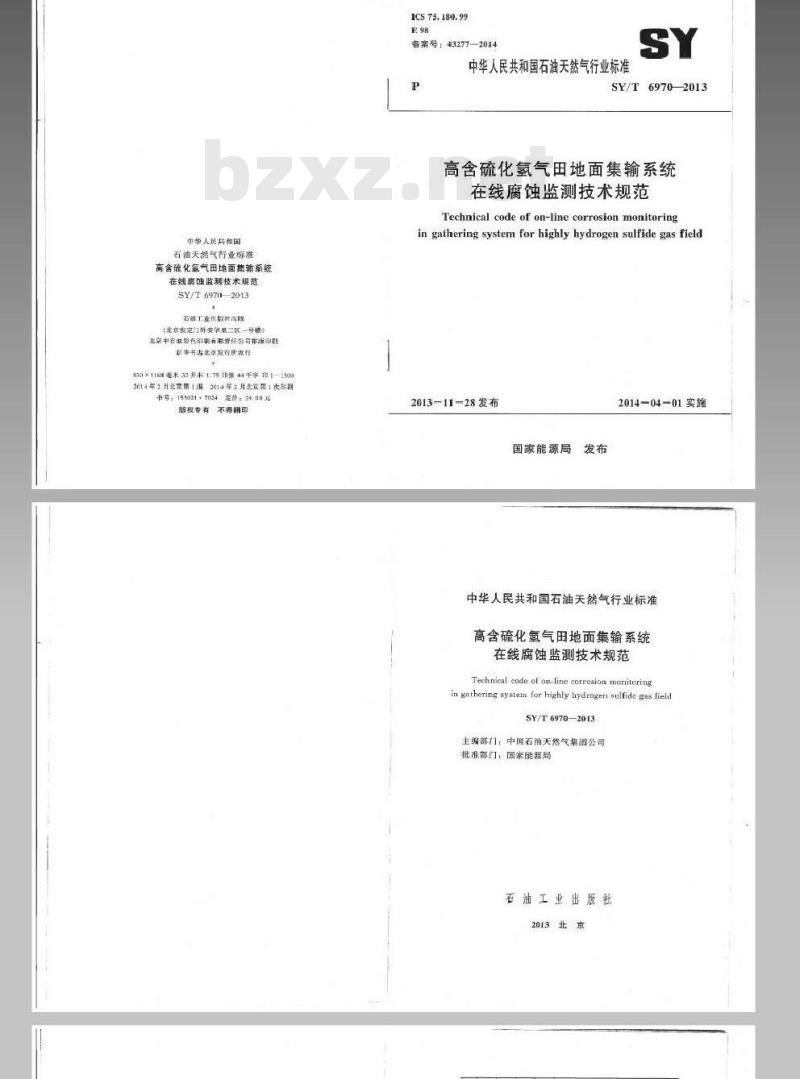 SY/T 6970-2013 高含硫化氢气田地面集输系统在线腐蚀监测技术规范