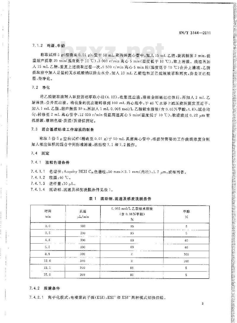 SN/T 3144-2011 出口动物源食品中抗球虫药物残留量检测方法 液相色谱-质谱质谱法