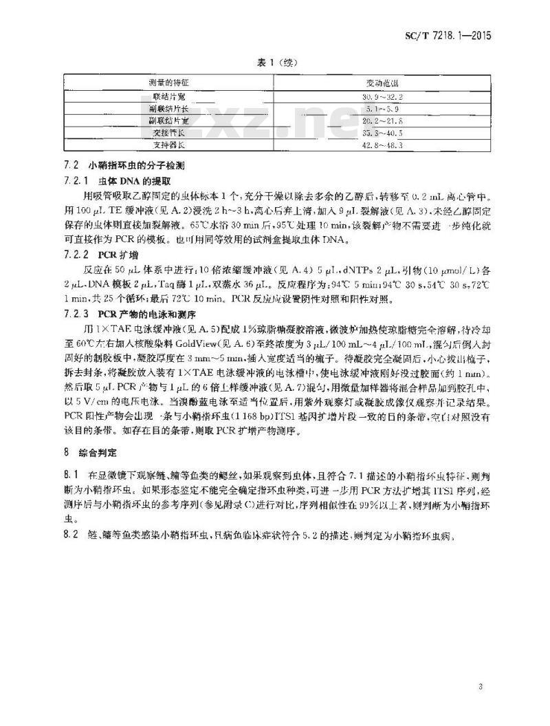 SC/T 7218.1-2015 指环虫病诊断规程 第1部分：小鞘指环虫病