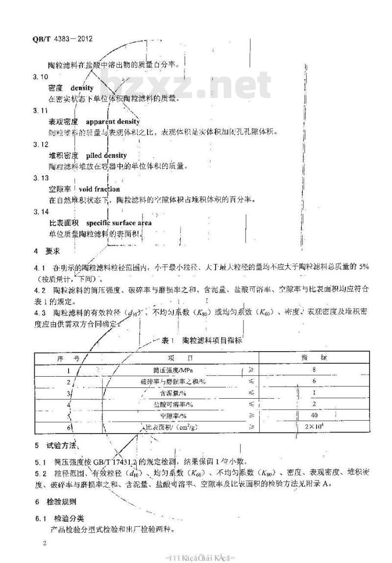 QB/T 4383-2012 陶粒滤料