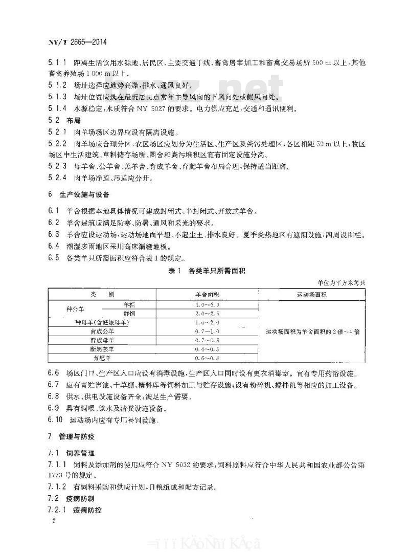 NY/T 2665-2014 标准化养殖场 肉羊
