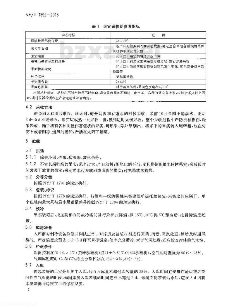 NY/T 1392-2015 猕猴桃采收与贮运技术规范