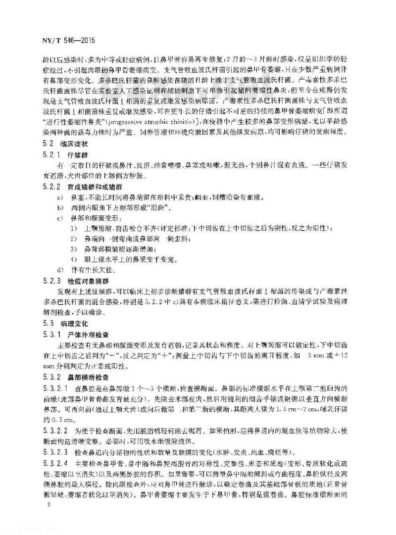NY/T 546-2015 猪传染性萎缩性鼻炎诊断技术