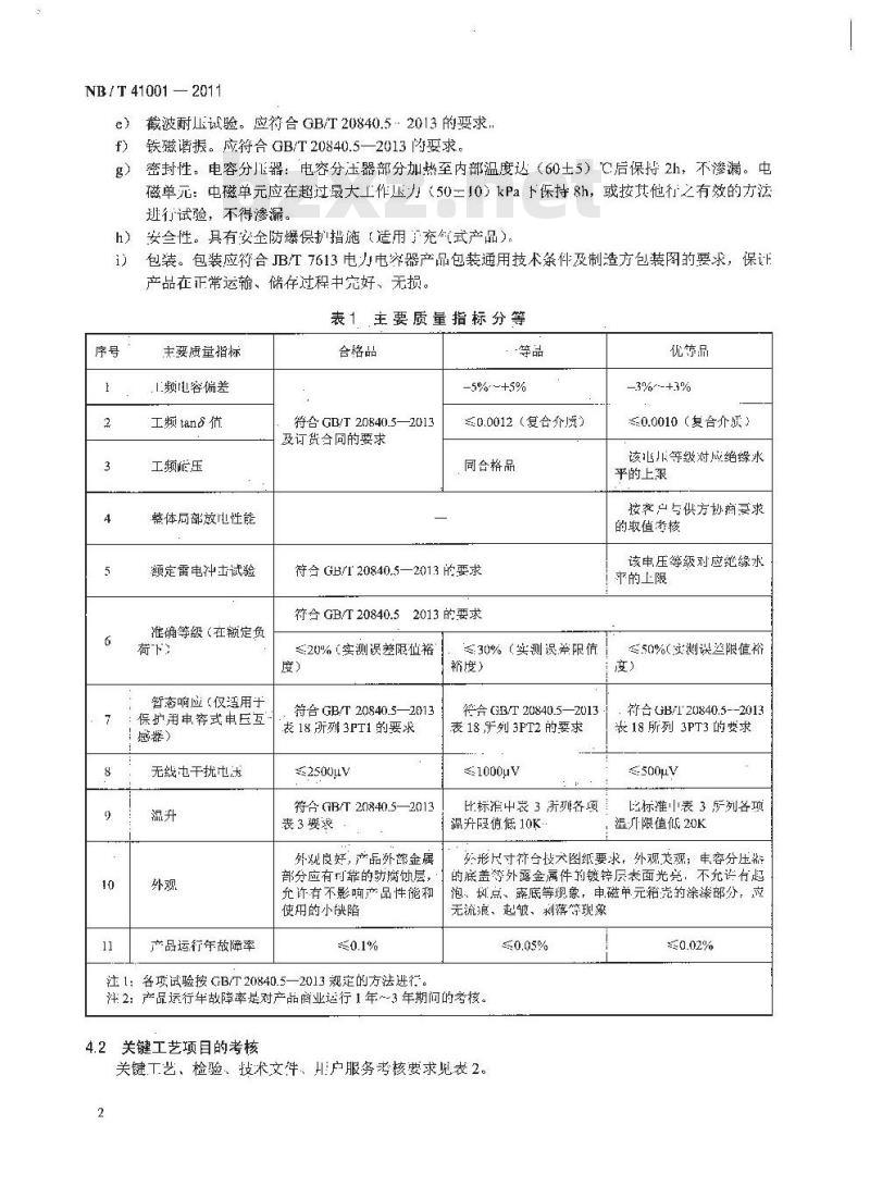 NB/T 41001-2011 电容式电压互感器产品质量分等