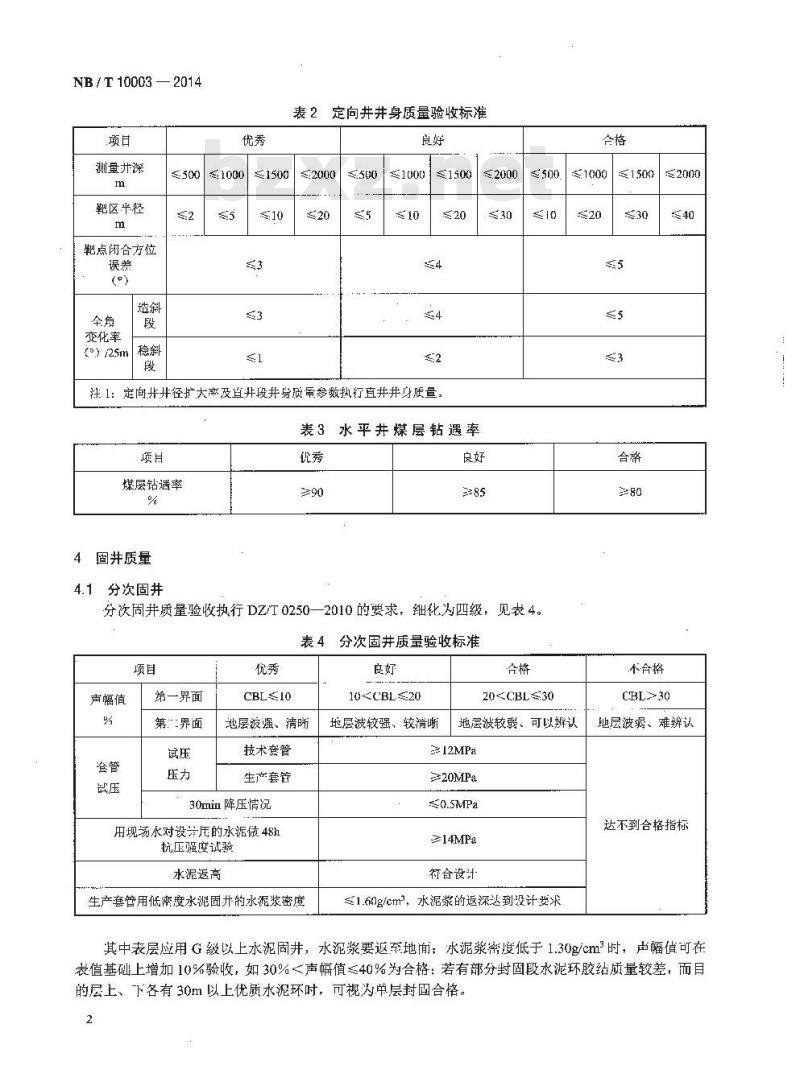 NB/T 10003-2014 煤层气钻井工程质量验收评级规范