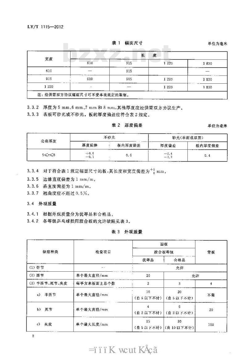 LY/T 1115-2012 乒乓球拍用胶合板