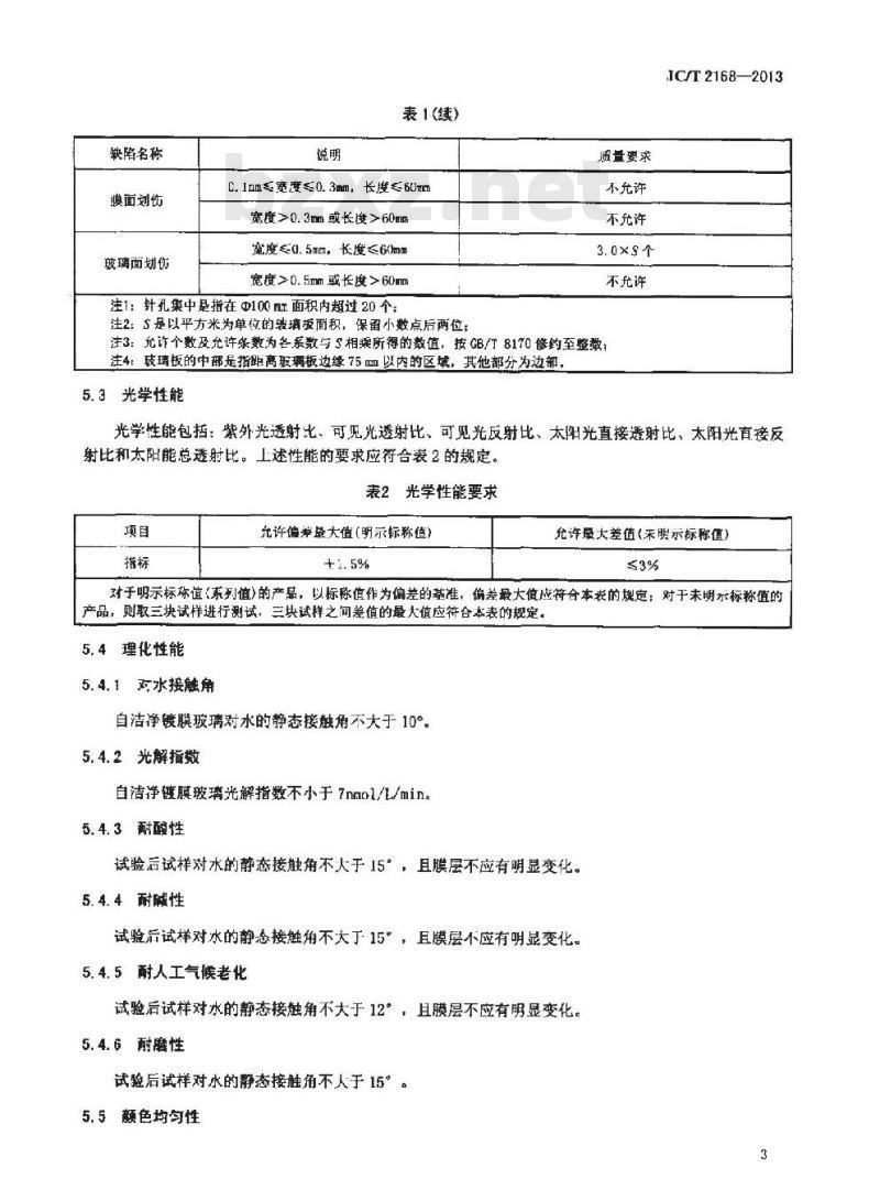 JC/T 2168-2013 自洁净镀膜玻璃