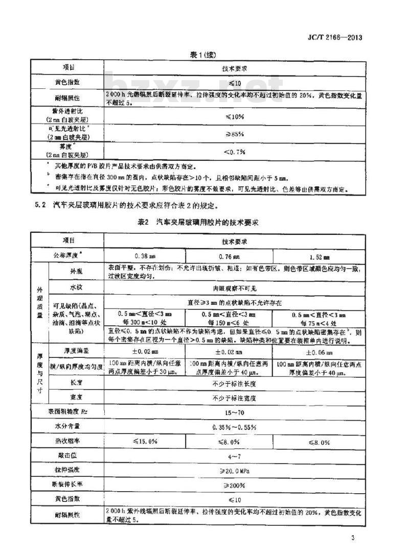 JC/T 2166-2013 夹层玻璃用聚乙烯醇缩丁醛(PVB)胶片