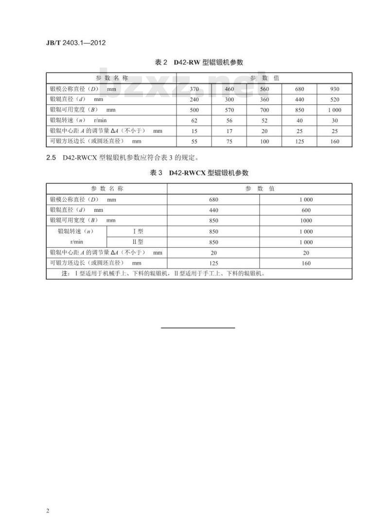 JB/T 2403.1-2012 辊锻机 第1部分 参数