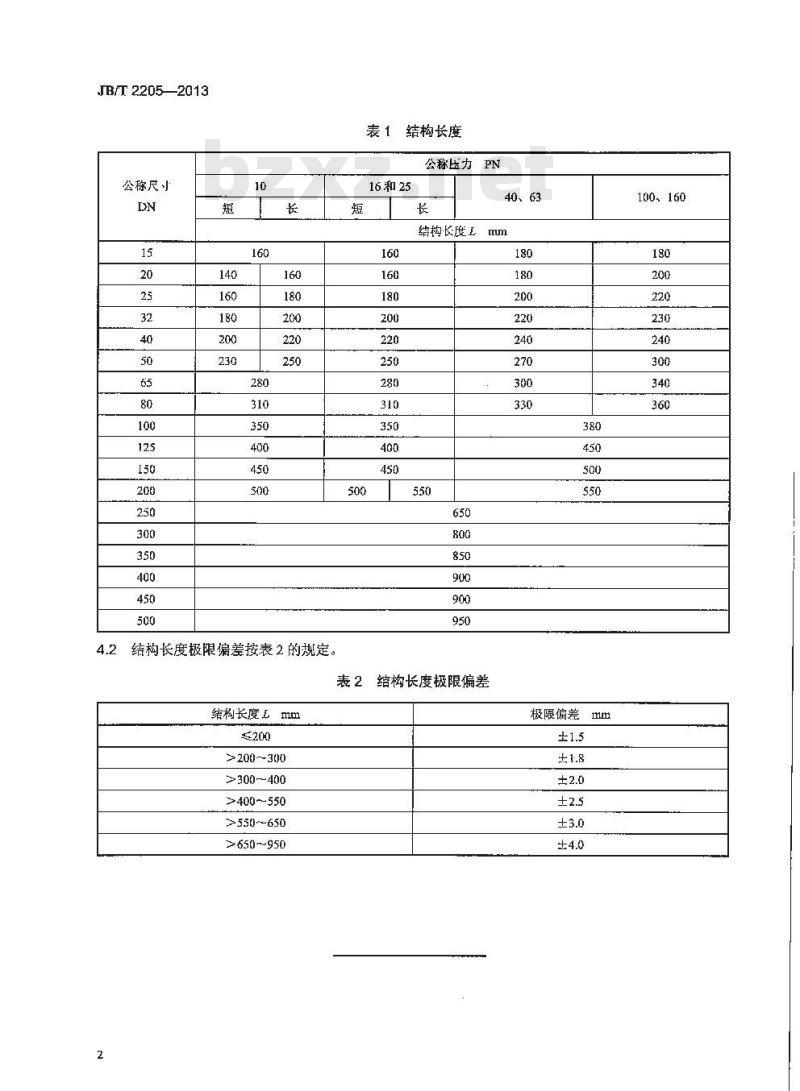 JB/T 2205-2013 减压阀 结构长度