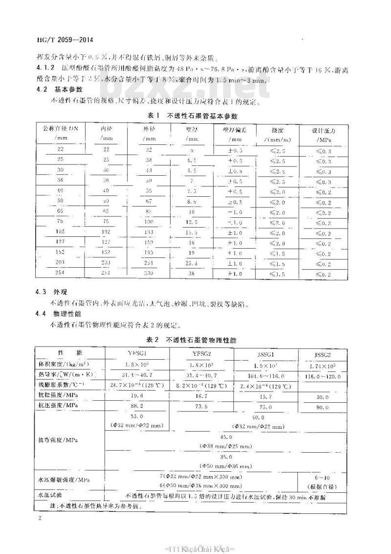 HG/T 2059-2014 不透性石墨管技术条件