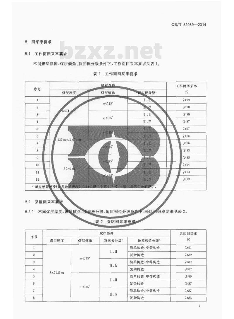 GB/T 31089-2014 煤矿回采率计算方法及要求