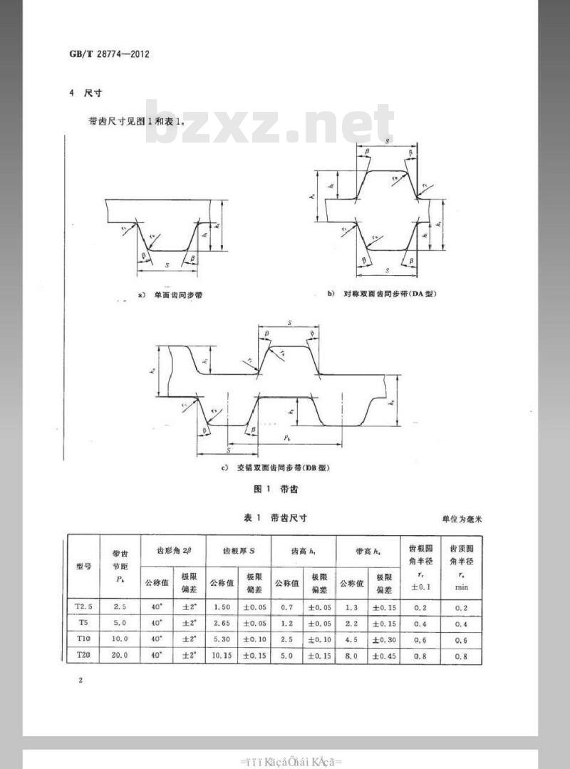 GB/T 28774-2012 同步带传动 米制节距 梯形齿同步带