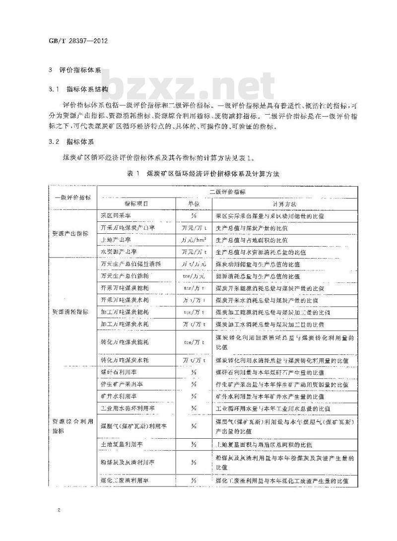 GB/T 28397-2012 煤炭矿区循环经济评价指标及计算方法