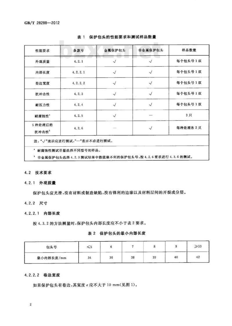 GB/T 28288-2012 足部防护 足趾保护包头和防刺穿垫