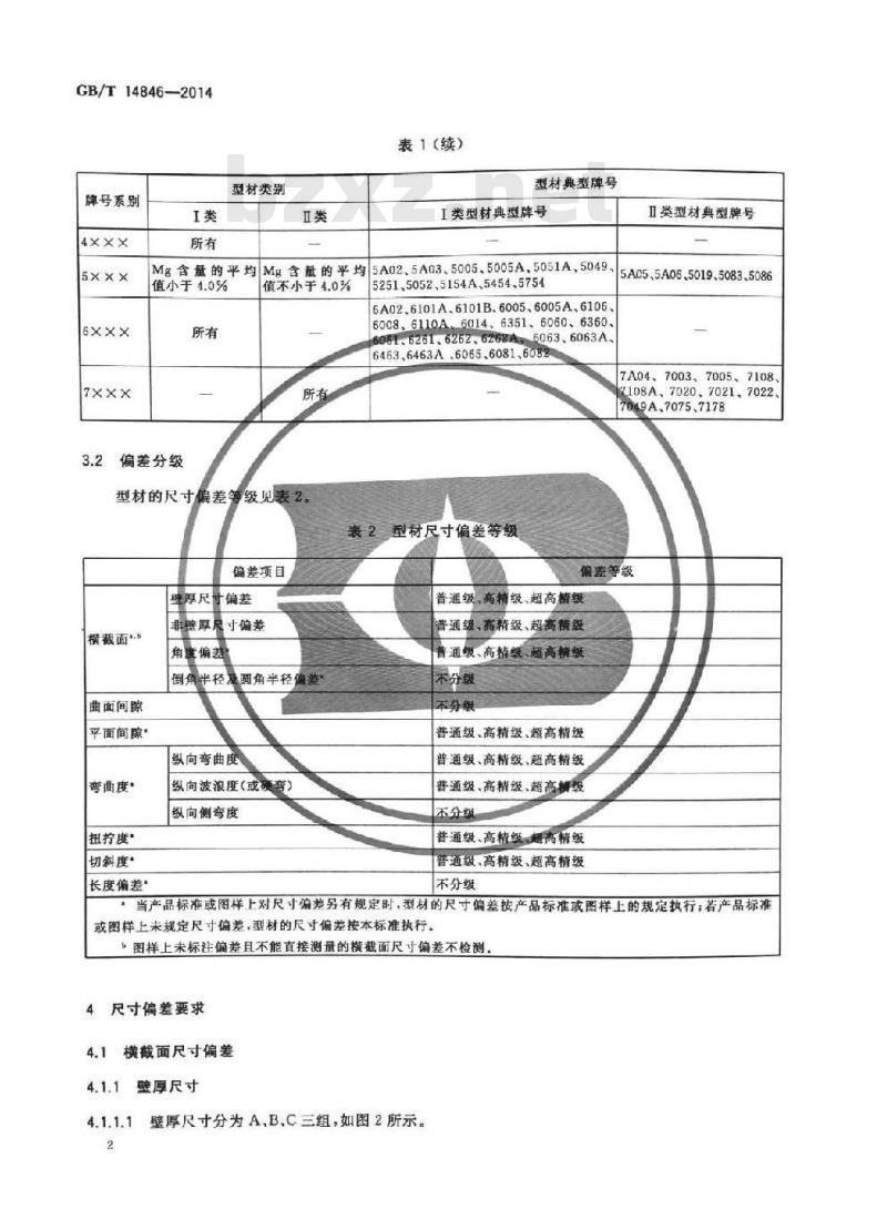 GB/T 14846-2014 铝及铝合金挤压型材尺寸偏差