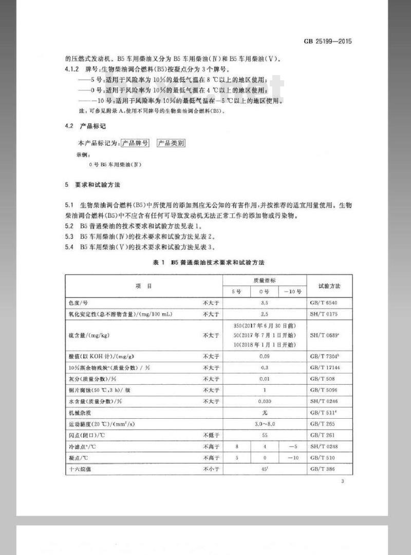 GB 25199-2015 生物柴油调和燃料(B5)