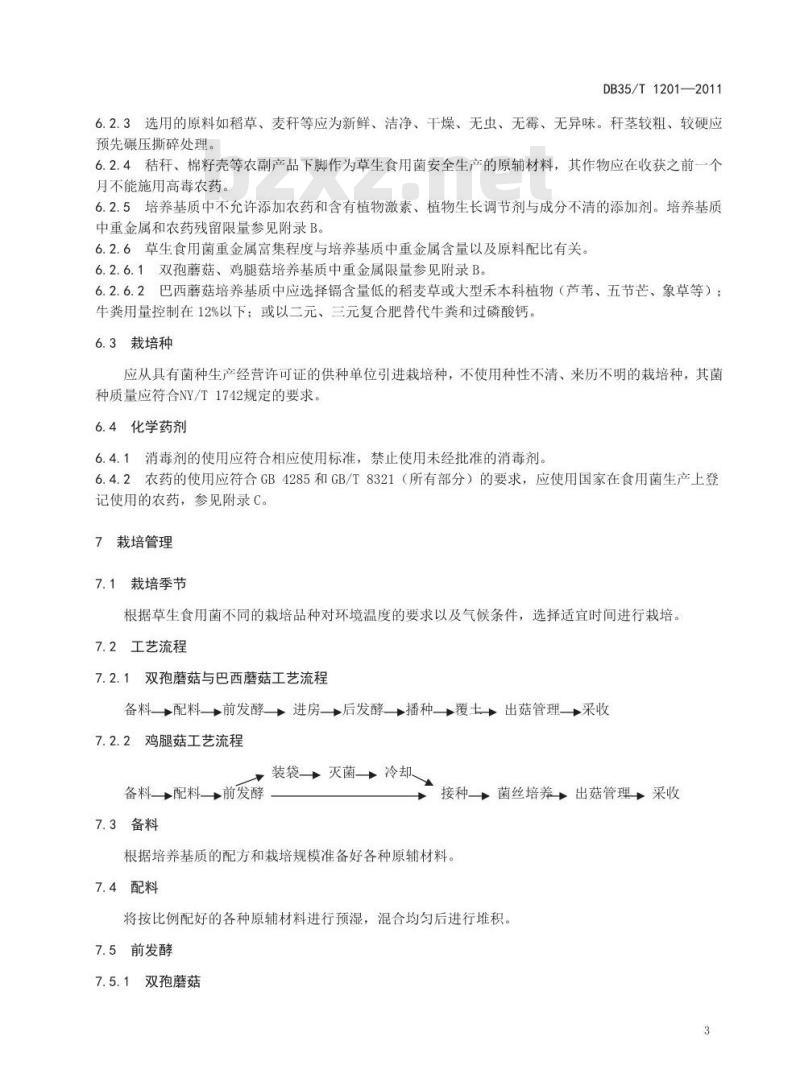 DB35/T 1201-2011 草生食用菌安全生产技术规范 地方标准