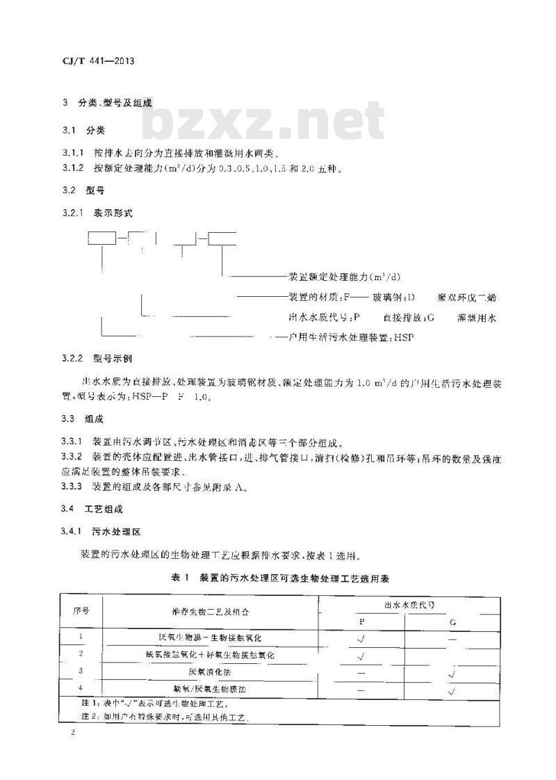 CJ/T 441-2013 户用生活污水处理装置
