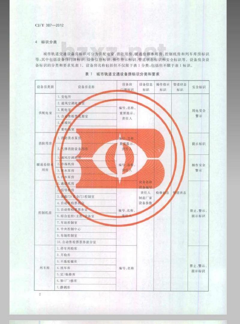 CJ/T 387-2012 城市轨道交通设备房标识