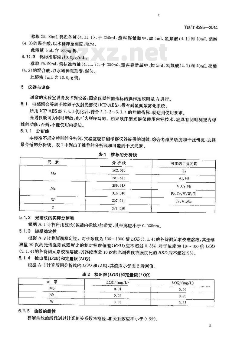 YB/T 4395-2014 钢 钼、铌和钨含量的测定 电感耦合等离子体原子发射光谱法