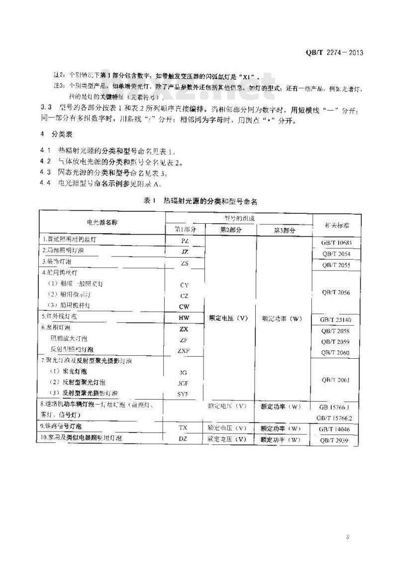 QB/T 2274-2013 电光源产品的分类和型号命名方法