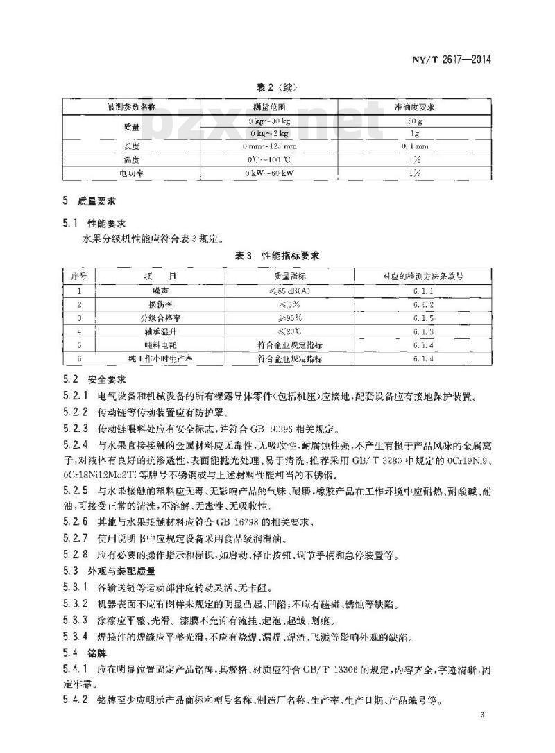 NY/T 2617-2014 水果分级机 质量评价技术规范