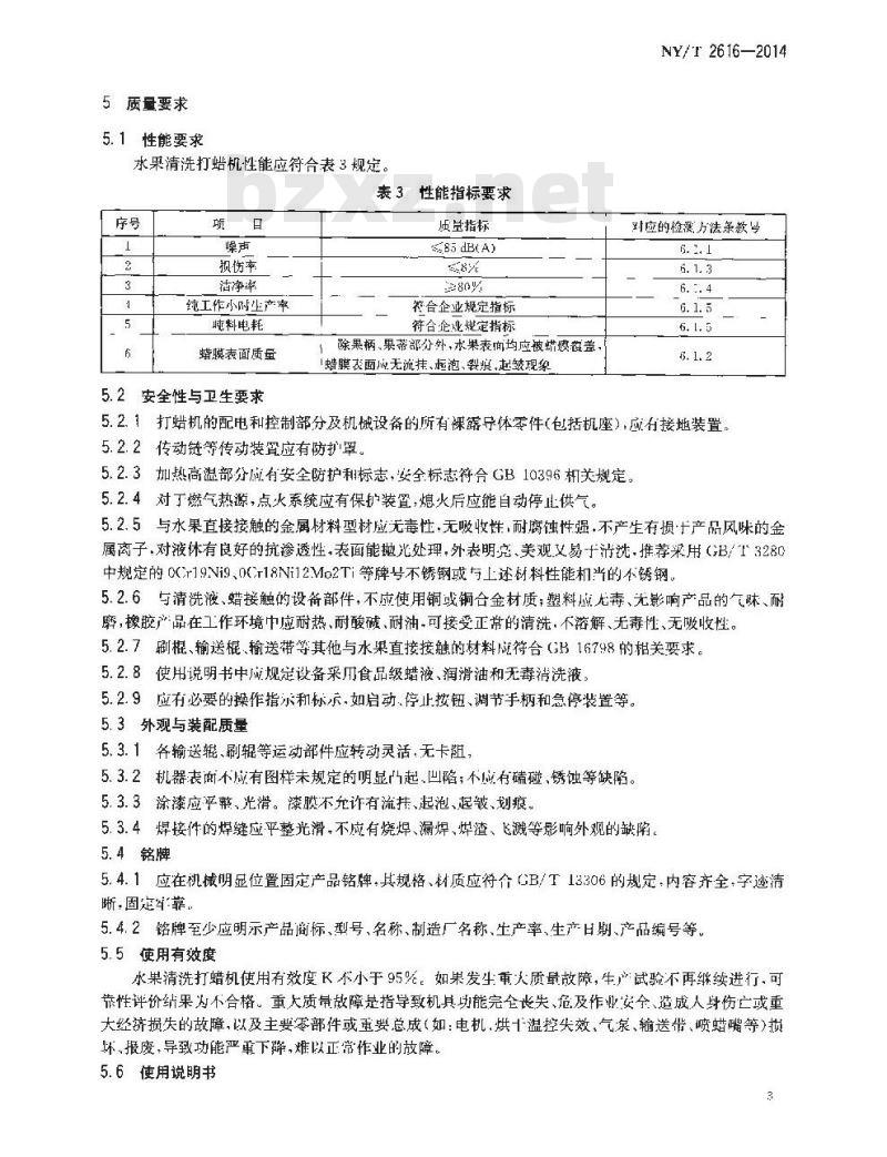 NY/T 2616-2014 水果清洗打蜡机 质量评价技术规范