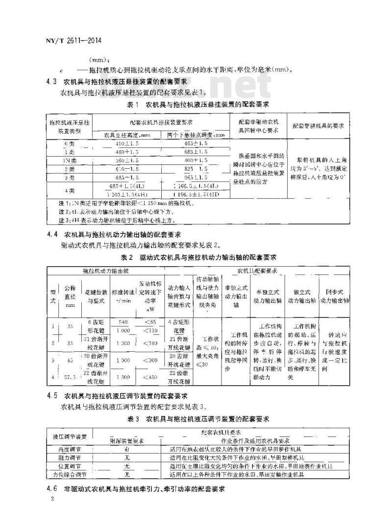 NY/T 2611-2014 后悬挂农机具与农业轮式拖拉机配套要求