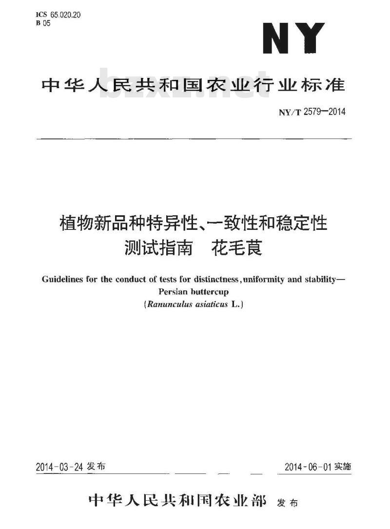 NY/T 2579-2014 植物新品种特异性、一致性和稳定性测试指南 花毛茛