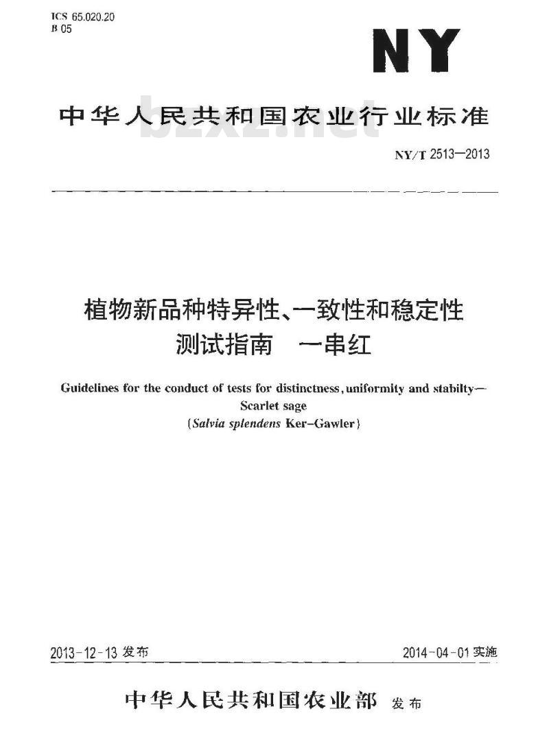 NY/T 2513-2013 植物新品种特异性、一致性和稳定性测试指南 一串红