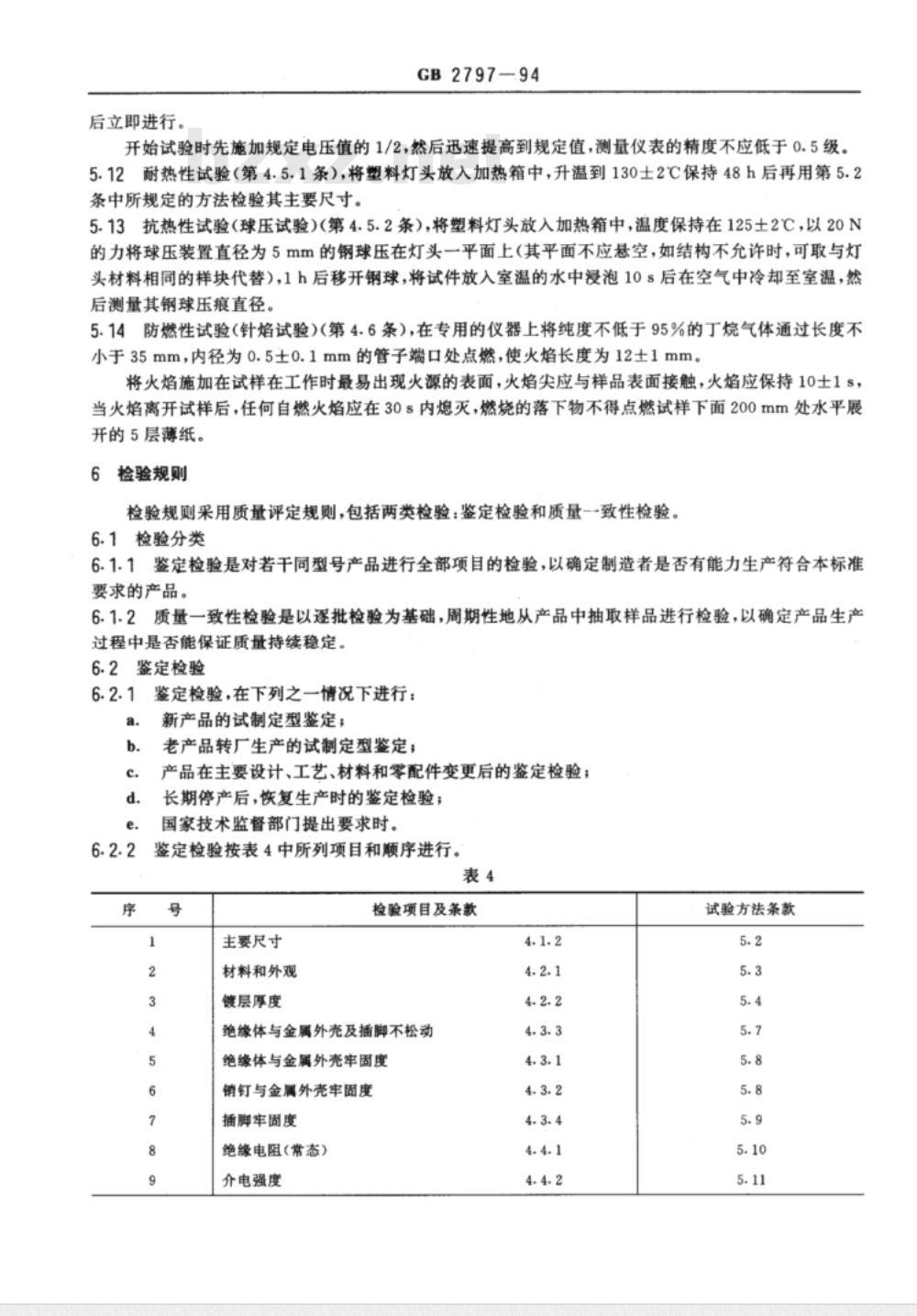 GB 2797-1994 灯头总技术条件