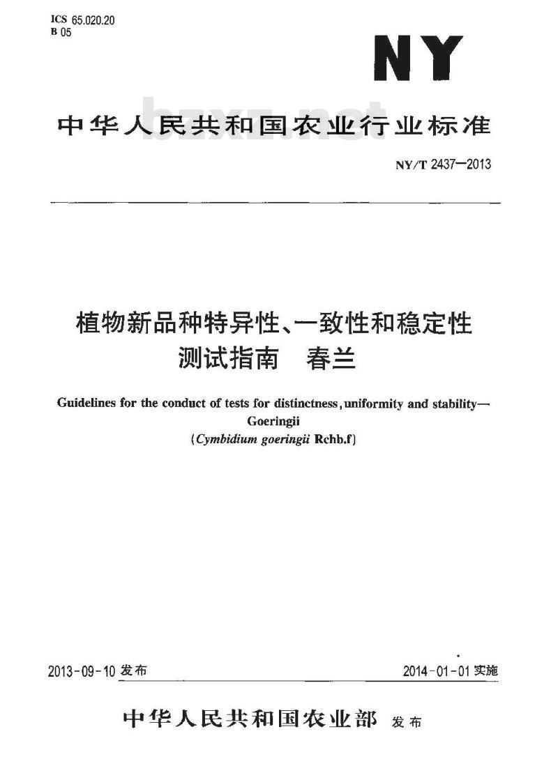 NY/T 2437-2013 植物新品种特异性、一致性和稳定性测试指南 春兰