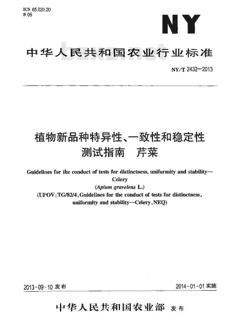 NY/T 2432-2013 植物新品种特异性、一致性和稳定性测试指南 芹菜