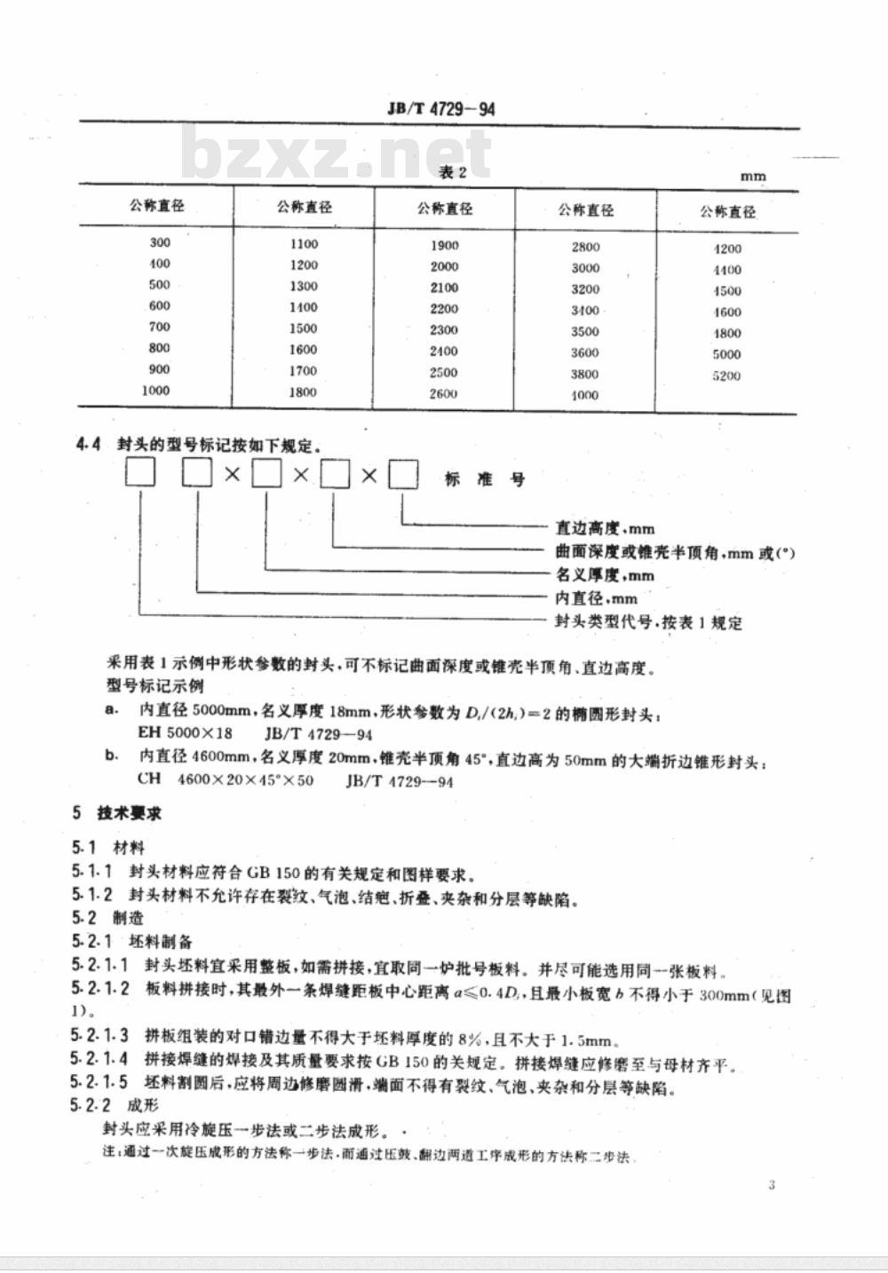 JB/T 4729-1994 旋压封头