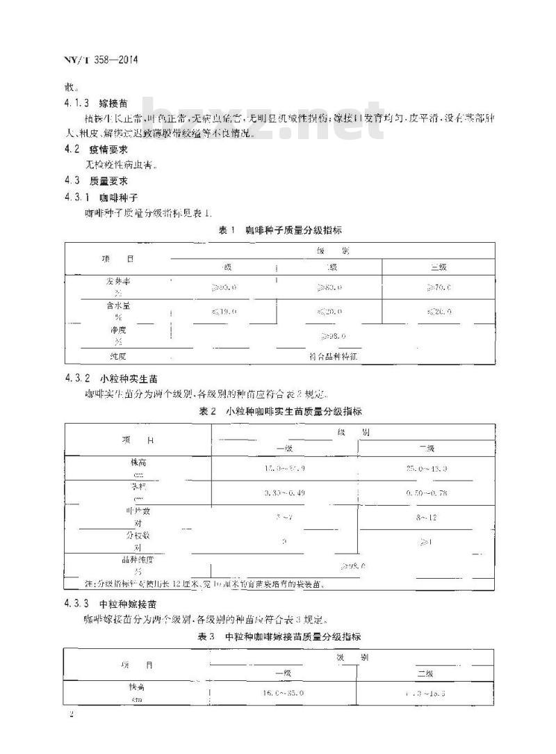 NY/T 358-2014 咖啡 种子种苗
