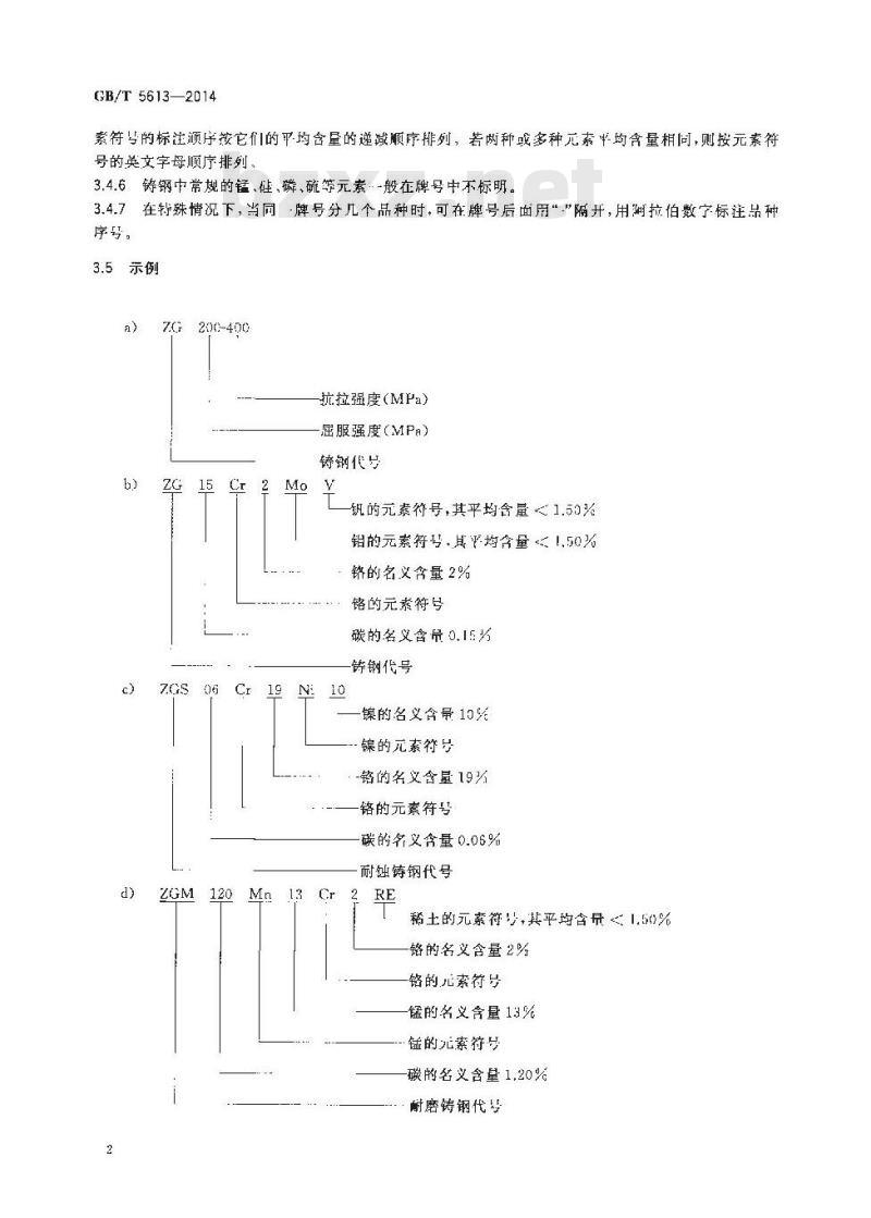 GB/T 5613-2014 铸钢牌号表示方法