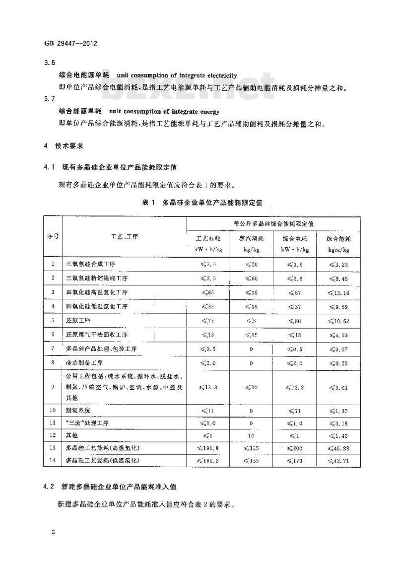 GB 29447-2012 多晶硅企业单位产品能源消耗限额