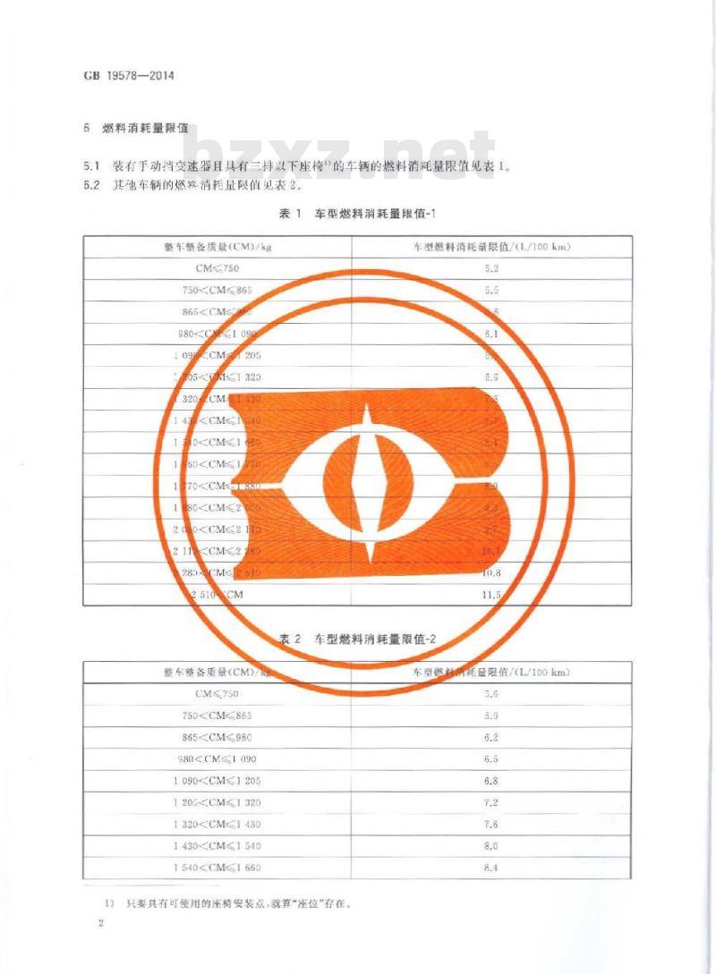 GB 19578-2014 乘用车燃料消耗量限值