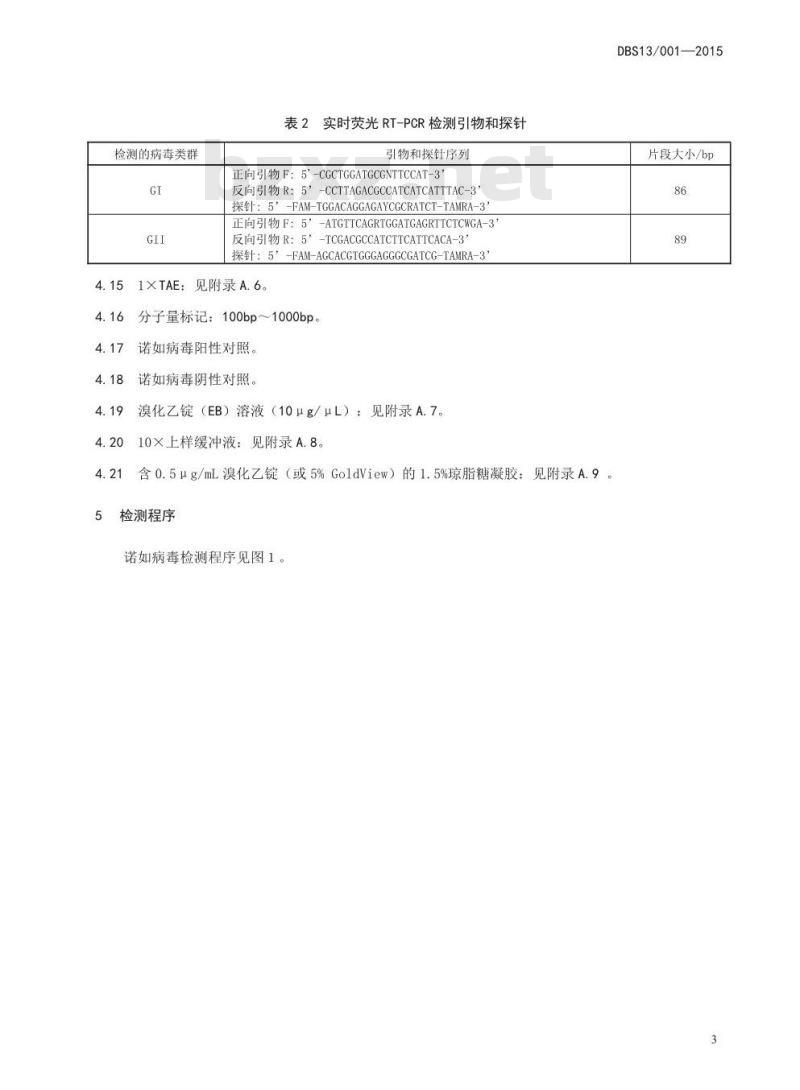 DBS13 001-2015 食品安全地方标准 食品中诺如病毒检测