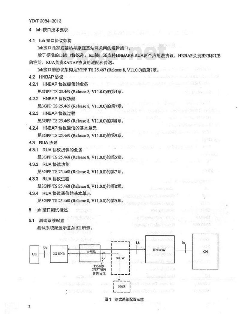YD/T 2084-2013 2GHz TD-SCDMAWCDMA数字蜂窝移动通信网 家庭基站Iuh接口技术要求和测试方法