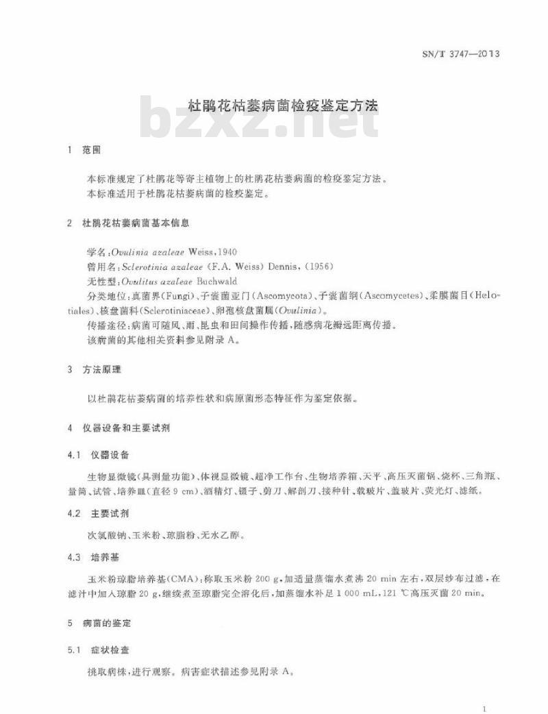 SN/T 3747-2013 杜鹃花枯萎病菌检疫鉴定方法