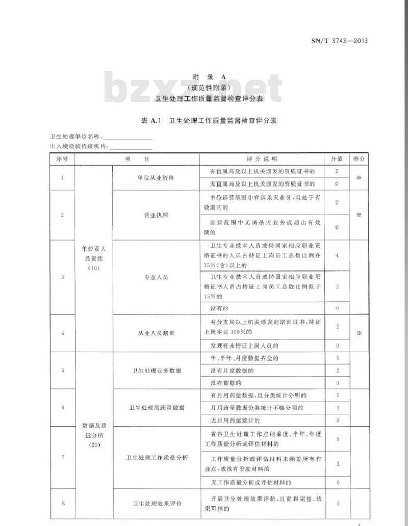 SN/T 3743-2013 口岸卫生处理工作质量监督检查规程