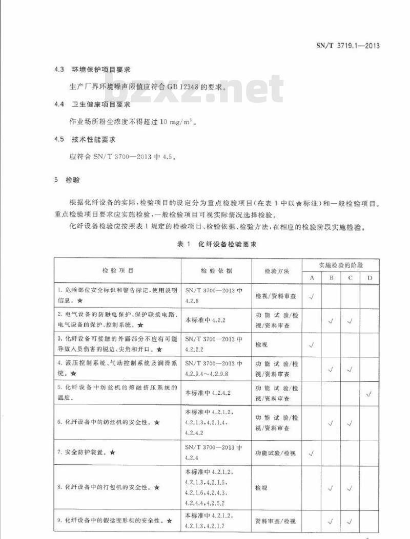 SN/T 3719.1-2013 进出口纺织行业成套设备检验技术要求 第1部分化纤设备