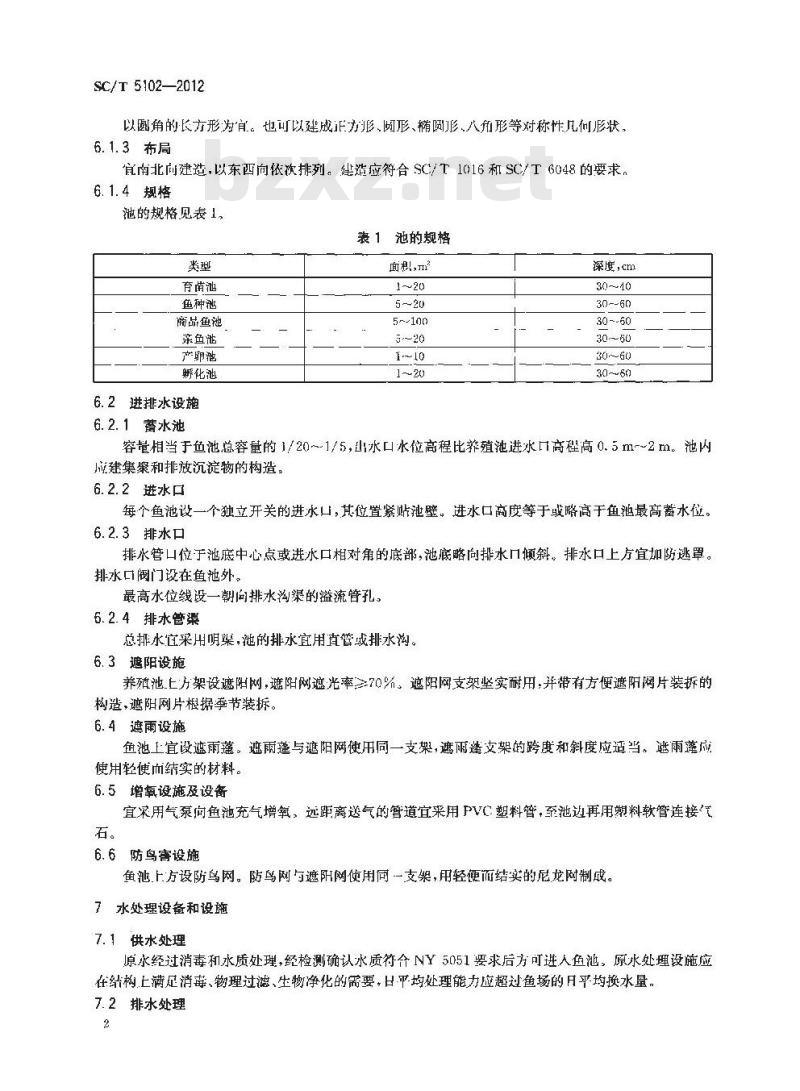 SC/T 5102-2012 观赏鱼养殖场条件 金鱼