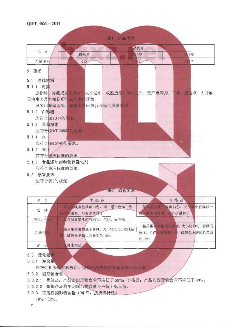 QB/T 4628-2014 海棠罐头